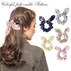 5Pcs Hair Scrunchies for Women,Bunny Ear Scrunchies Hair Ties,Cute Ponytail holder for Thick Hair,Colorful Ponytai Holder,Chiffon Hair Band,Hair Accessories for Women Girls