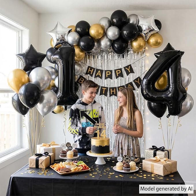 Black Number 14 Balloon 40 Inch, Foil Numeral - Image 7