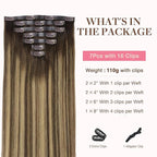 GOO GOO Clip in Hair Extensions Real Human Hair, Remy Human Hair Extensions Clip ins for Women, Natural Human Hair, 24inch 140g 7Pcs, #4/27/4 Balayage Chocolate Brown to Caramel Blonde