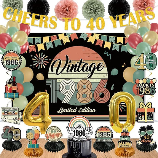 Vintage 47Pcs 40th Birthday Decorations by Unknown
