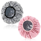 2 Pcs Double Layer Deep Conditioning Cap, Aluminum Foil Hair Heat Cap Reusable Shower Caps Steam Caps for Hair Treatments Home and Salon Use(Pink+Striped)