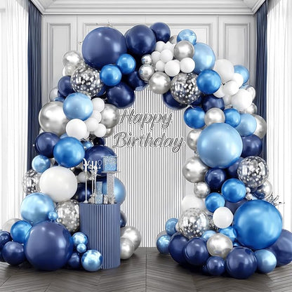 Navy Blue White Silver Balloons Arch Kit, Party Decor. | Navy/metallic by Bloces