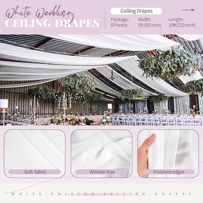 8 Panels White Ceiling Drapes for Wedding 5ftx10ft Arch Draping Fabric Sheer - Image 4