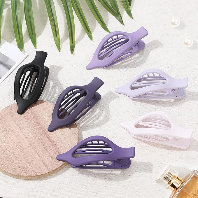 Flat Hair Clips for Women - 6 PCS French Flat Claw Clips Medium Hair Clips for Girls Large Hair Claw Clips for Thick or Thin Hair Strong Hold No Slip Hair Accessories for women (Purple)