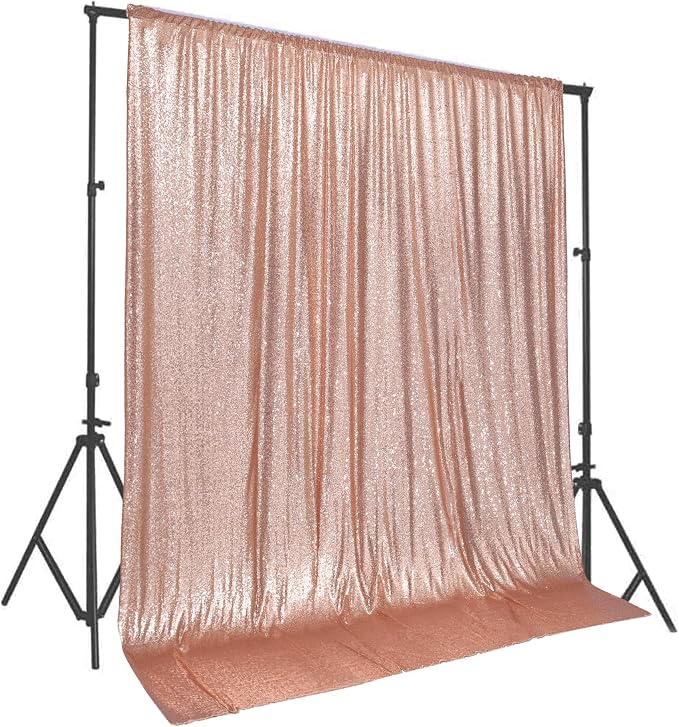 PartyDelight Rose Gold Sequin Backdrop 10x10ft Sparkly Photo Curtain | 4 Inch by PartyDelight