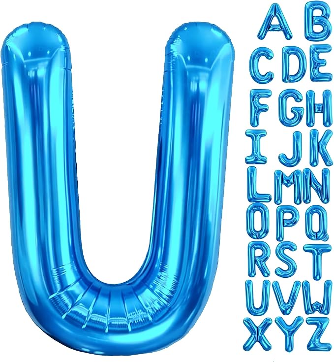 Letter U Balloon 40 Inch Blue, Giant Alphabet Foil Balloon, Big Mylar Party by Aeniaza
