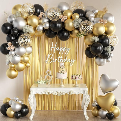 157Pcs Black Gold Silver Balloons Garland Arch Kit by MEBAY