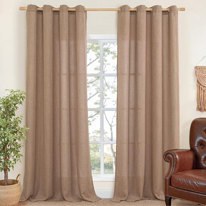 YoungsTex Linen Curtains 98 Inches Long 2 Panels Set, Light Filtering Drapes by YoungsTex