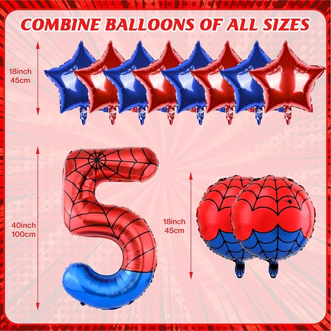 40 Inch Spider Theme Number Balloon, Number Block Foil Number 5 Balloons Large - Image 2