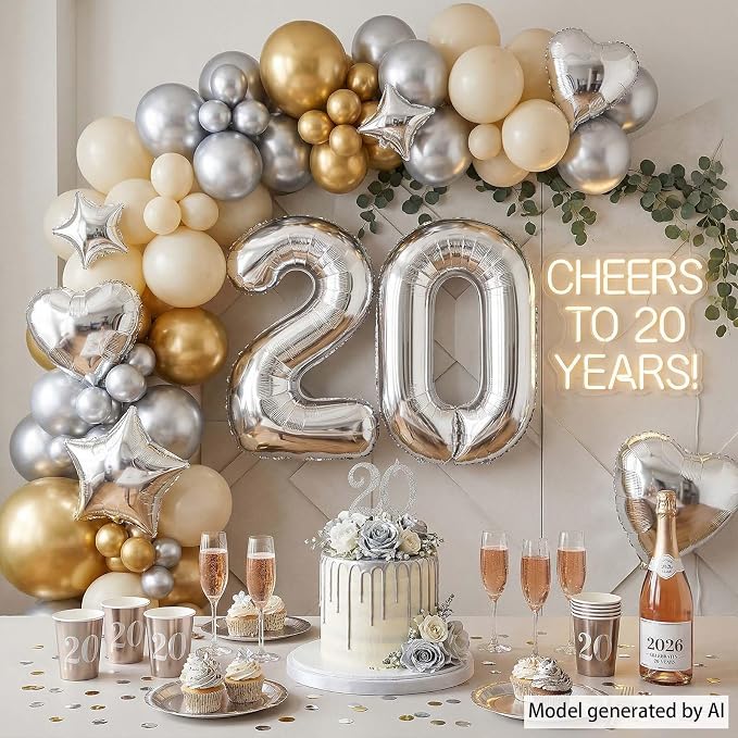 Silver Number 20 Balloon 40 Inch, Sleek Foil - Image 3
