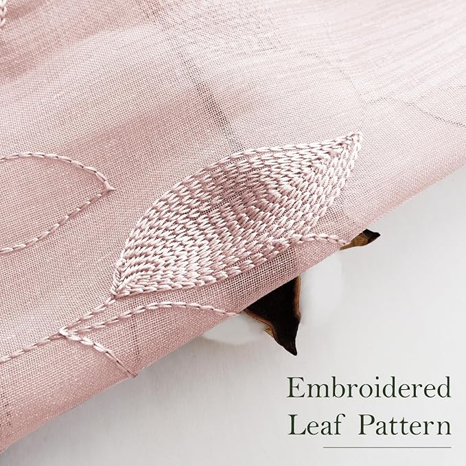HOMEIDEAS Blush Pink Sheer Kitchen Curtains 52 x 45 Inch Length 2 Panels - Image 2