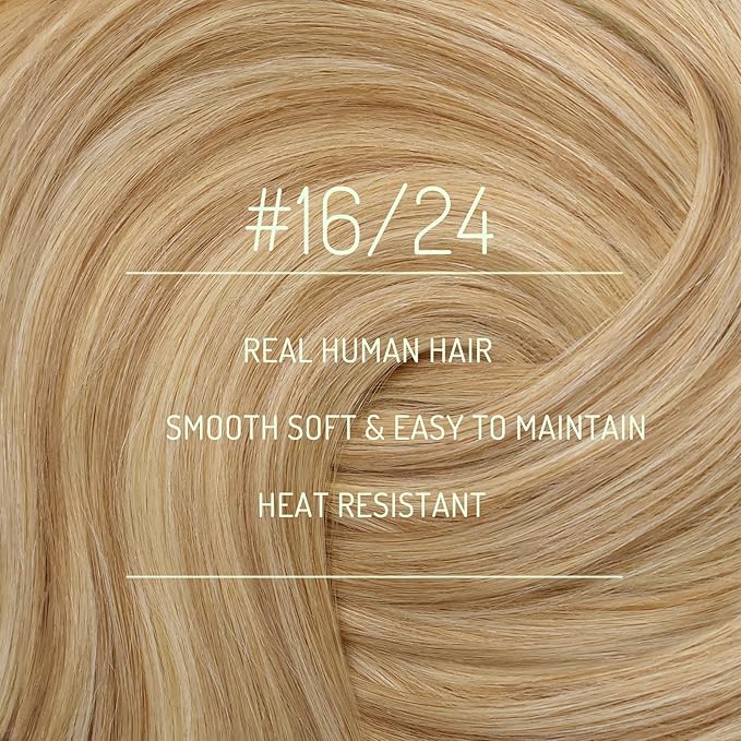 RUNATURE Human Hair Clip in Extensions Blonde, 14 Inch 120g 7pcs Thick Clip in Hair Extensions Real Human Hair, Full Head Remy Hair, Add Volume #16P24 Golden Blonde with Highlights