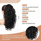 Flufymooz 100％ Pure Protein Ponytail Extension, 18 Inch Curly Claw Clip Ponytail Hair Extensions Natural Soft pony tail hairpiece for women-Dark Chocolate Brown