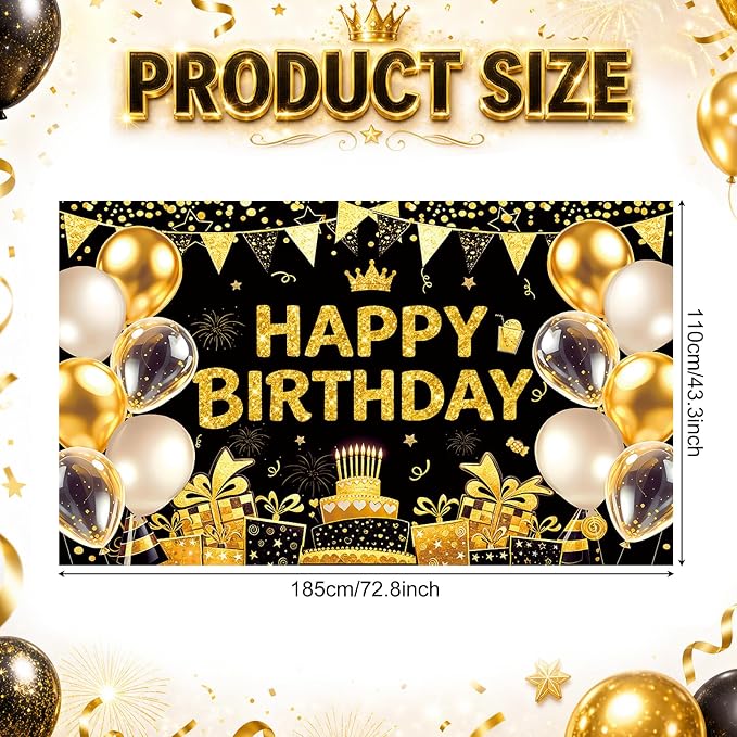 Blulu Happy Birthday Backdrop Banner Sign Poster Large Fabric Glitter Balloon - Image 2