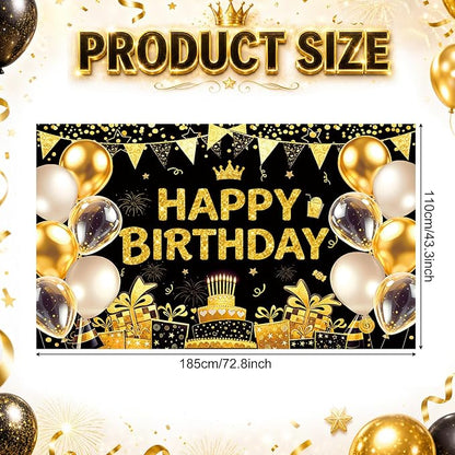Blulu Happy Birthday Backdrop Banner Sign Poster Large Fabric Glitter Balloon - Image 2