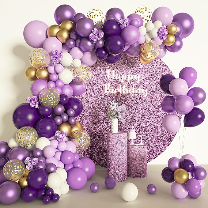 Amandir 150Pcs Purple Balloons Garland Arch Kit | Light Pastel Purple Gold - Image 2