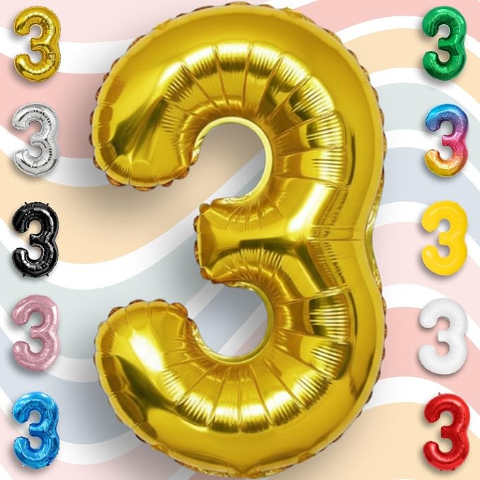 Gold Number Balloon 3 Mylar Foil Balloons 32 inch - Image 5