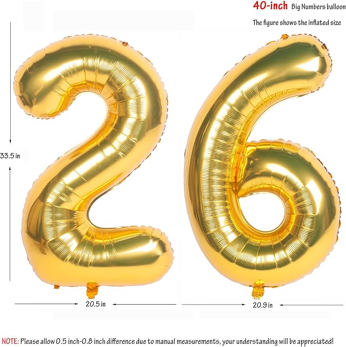 40 Inch gold Number Balloons 26 Helium Foil Mylar Balloon | Birthday Party - Image 2