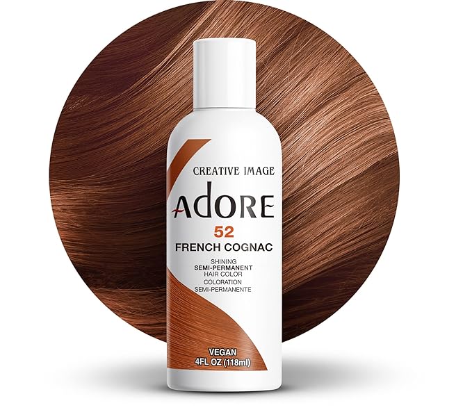 Adore Semi Permanent Hair Color (052 French Cognac) | Vegan & Cruelty-Free Brown Hair Dye | No Ammonia, No Peroxide, No Alcohol | 4 Fl Oz (Pack of 1)