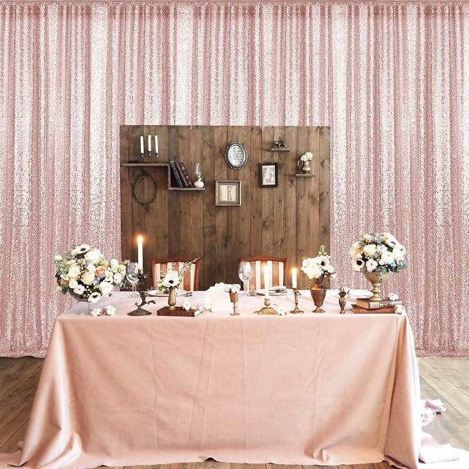 2×8FT-2PCS Rose Gold Sequin Backdrop Curtains Panels, Photography Backdrop - Image 2
