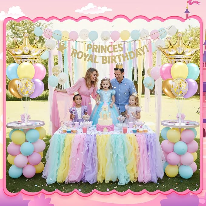 Seematn 2 Set Princess Balloon Stand Kits Pastel Gold Crown Balloons Sticks - Image 6