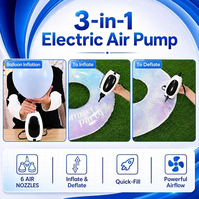 Electric Balloon Pump, 3-in-1 Portable Air Pump - Image 3