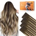 DOORES Invisi Edge Tape in Wide Hair Extensions Human Hair, Chocolate Brown to Honey Blonde 4PCS Injection Tape ins 20g 14 Inch, Virgin Human 3 Inch Wide Injected Extensions Invisible