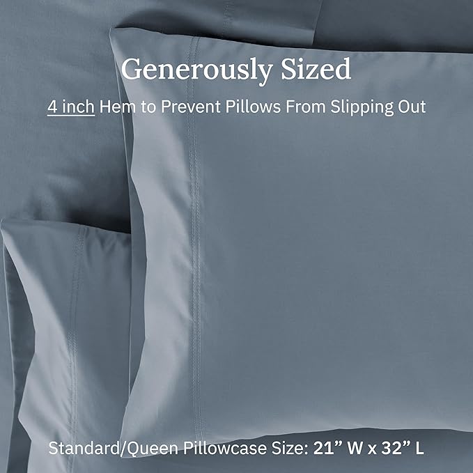 California Design Den Luxuriously Soft Premium 600 Thread Count, 100% Cotton Set of 2 Cases, Crisp Standard Pillow Cases Set of 2 Fits Standard & Queen Pillows (Pastel Blue)