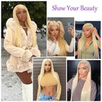 613 13x6 Lace Front Wig Human Hair Pre Plucked Straight Blonde Human Hair Lace Front Wigs 613 HD Lace Frontal Wig Blonde Wigs for Black Women 180% Density 28 Inch
