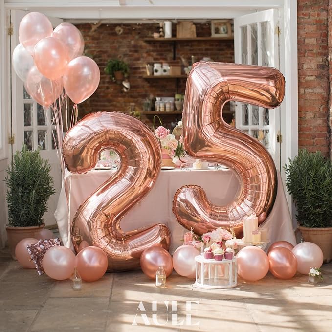 AULE 40 Inch Rose Gold 25 Balloon Number Foil 0-9 Birthday Big Numbers | - Image 2