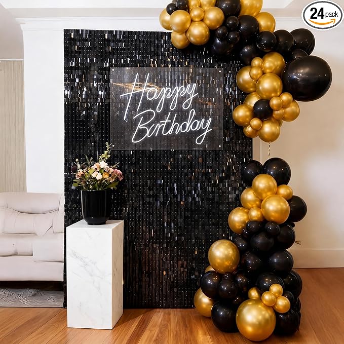 Black Shimmer Wall Backdrop, 24 Panels, 6x4 Ft Photo Backdrop | wedding by Zuaooz