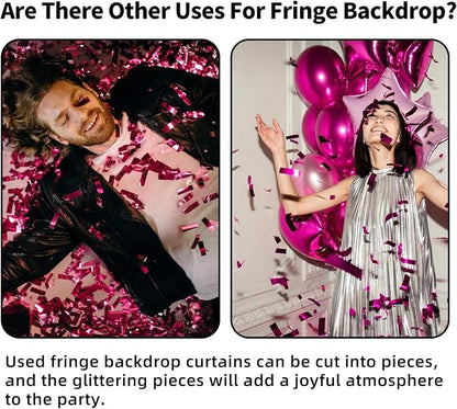 JINSUI Pink Fringe Backdrop 3.3x8.2ft, 2 Pack Foil Tinsel Curtains Decor | - Image 9
