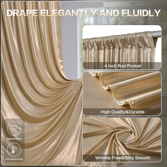 gogoparti 20x10FT Champagne Gold Sequin Backdrop Curtain - Image 4