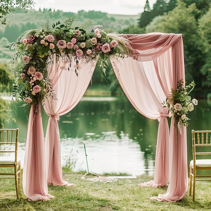 Wedding Arch Draping Fabric Backdrop Drapes 28.7"x 20FT, Dusty Rose | Sheer - Image 6