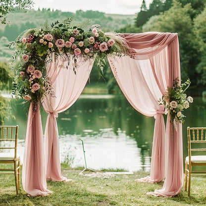 Wedding Arch Draping Fabric Backdrop Drapes 28.7"x 20FT, Dusty Rose | Sheer - Image 6