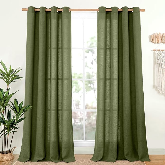 YoungsTex Olive Linen Curtains 95 Inches Long 2 Panels by YoungsTex