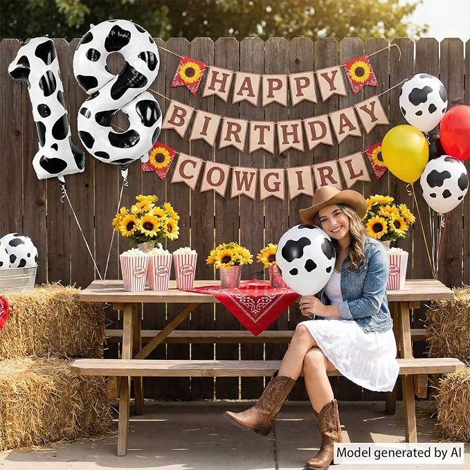 40 Inch Cow Print Number 18 Balloon Set, Giant Black & White Cowhide Foil Mylar - Image 3