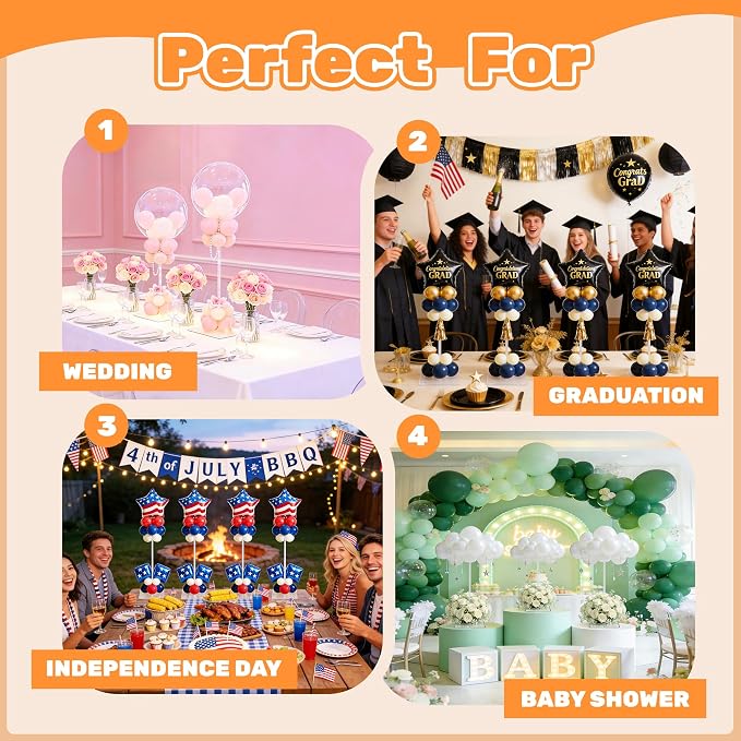 4 Set Balloon Stands for Table Clear 15.75 in Adjustable | Balloon centerpieces - Image 6