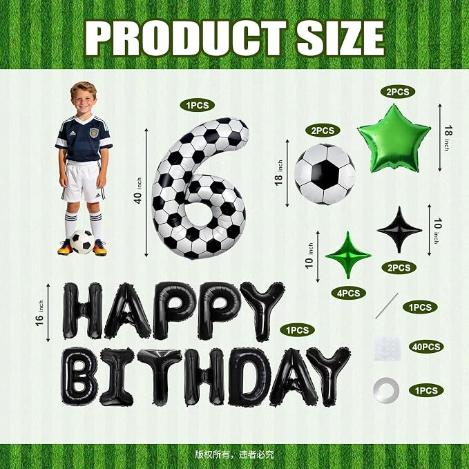 40 Inch Soccer Number 6 Balloon Set, Soccer Birthday Party Decorations | Sports - Image 2