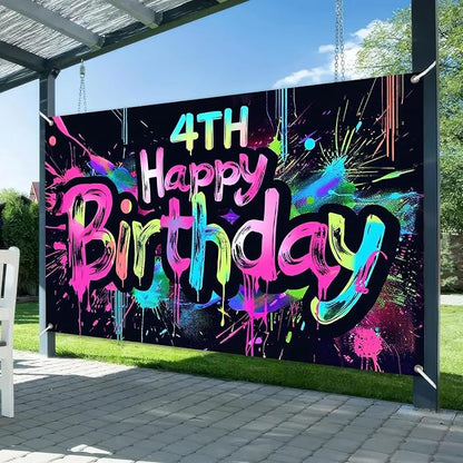 HOMETITUTE Neon 4th Birthday Party Banner 71x43 Inch Paint Splatter Walls Decor - Image 2