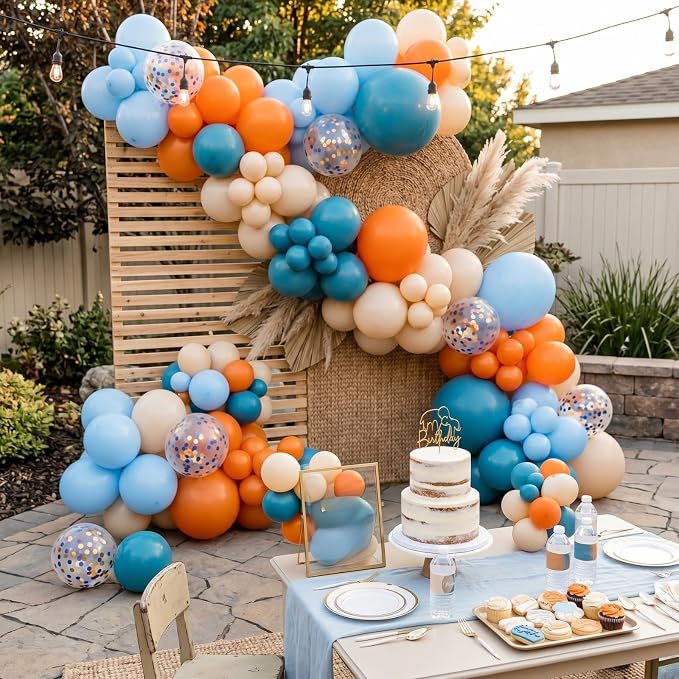 Blue and Orange Balloons, 12 Inch Orange Light Blue Nude Apricot Confetti - Image 7