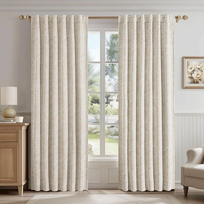 Beauoop Beige Floral Jacquard Blackout Curtains - Image 2