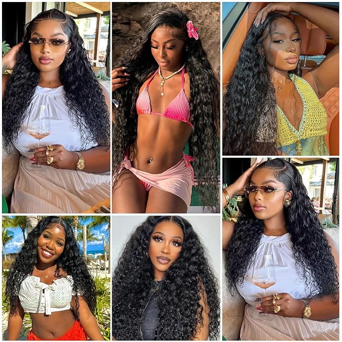 Aomllute 32 Inch Lace Front Wig Human Hair Pre Plucked 200 Density 13x4 HD Deep Wave Lace Frontal Wigs Human Hair with Baby Hair deep Curly human hair Wigs for Women Natural Black