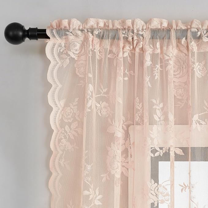 Blush Pink Lace Cafe Curtains - Image 4