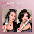 TYMO 2.0 Thermal Brush Curling Brush - STYLUX 1.7" Blowout Volumizer with Flexi-Fit for Hair Straightening, Heated Round Styler Tool, Hair Straightener and Curler 2 in 1, Dual Voltage & Light, Gold