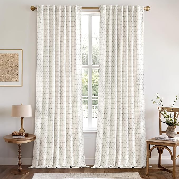 MIULEE Patterned Farmhouse Linen Curtains, Back Tab, Pure White | Linen Curtains - Image 2