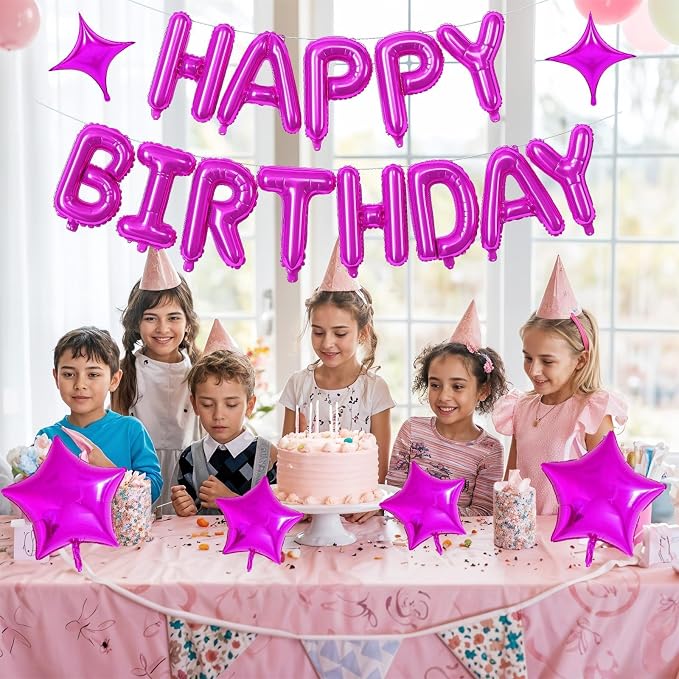 Happy Birthday Balloon Banner Hot Pink, 16 Inch Mylar Foil Letter Balloons - Image 6