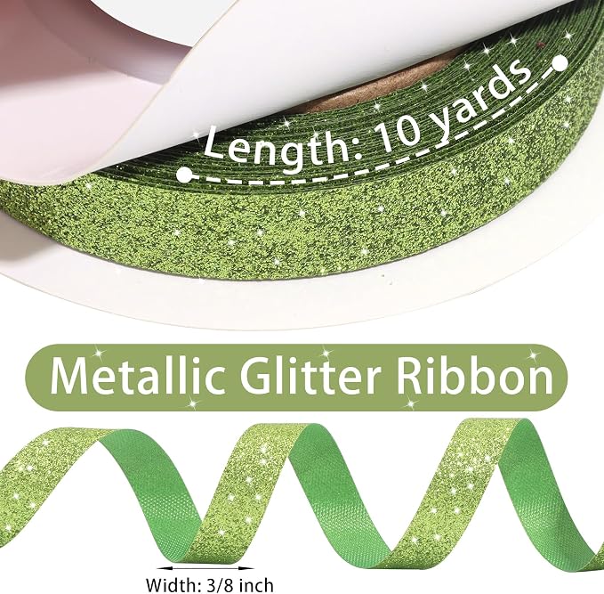 Sage Green Metallic Glitter Ribbon - Image 3