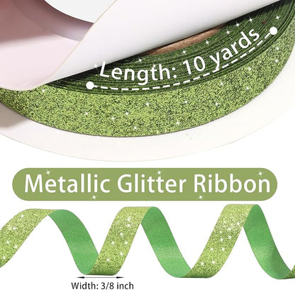 Sage Green Metallic Glitter Ribbon - Image 3