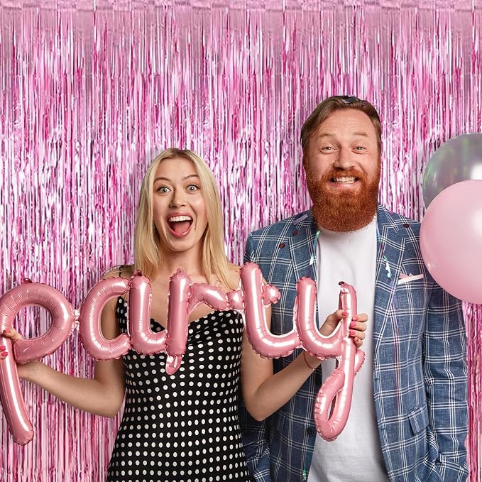10 Pack Pink Foil Curtain Backdrop 3.2ft x 9.8ft Metallic Tinsel Foil Fringe - Image 7